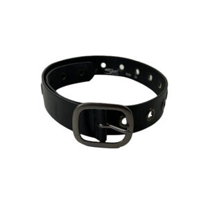 Silver Black Leather Grommet Belt